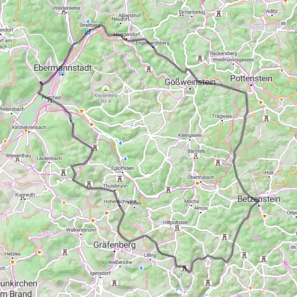 Map miniature of "Tour de Franconia" cycling inspiration in Oberfranken, Germany. Generated by Tarmacs.app cycling route planner