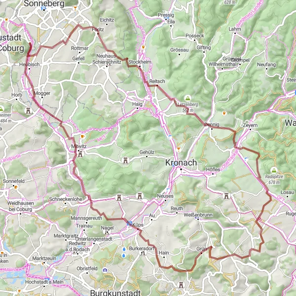 Map miniature of "Gravel Adventure in Oberfranken" cycling inspiration in Oberfranken, Germany. Generated by Tarmacs.app cycling route planner