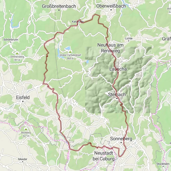 Karten-Miniaturansicht der Radinspiration "Erobern Sie die Natur auf dieser 87 km langen Schottertour" in Oberfranken, Germany. Erstellt vom Tarmacs.app-Routenplaner für Radtouren