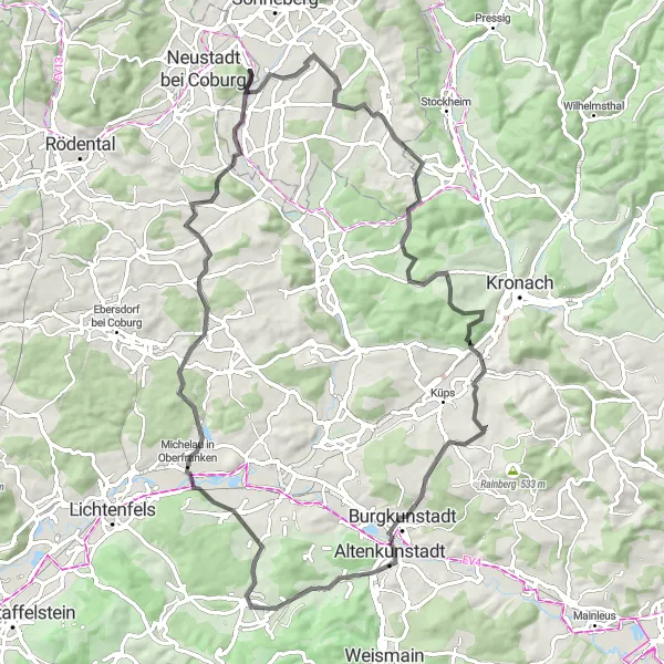 Map miniature of "Scenic Tour around Neuseser Berg" cycling inspiration in Oberfranken, Germany. Generated by Tarmacs.app cycling route planner