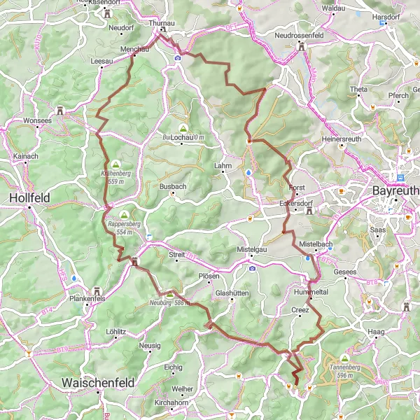 Karten-Miniaturansicht der Radinspiration "Gravelroute durch Eckersdorf und Umgebung" in Oberfranken, Germany. Erstellt vom Tarmacs.app-Routenplaner für Radtouren