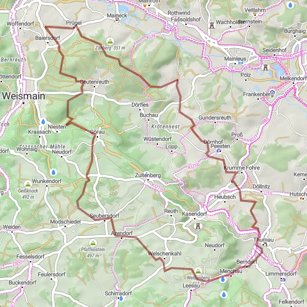 Karten-Miniaturansicht der Radinspiration "Erlebnisreiche Schottertour ab Eckersdorf zum Berndorf" in Oberfranken, Germany. Erstellt vom Tarmacs.app-Routenplaner für Radtouren