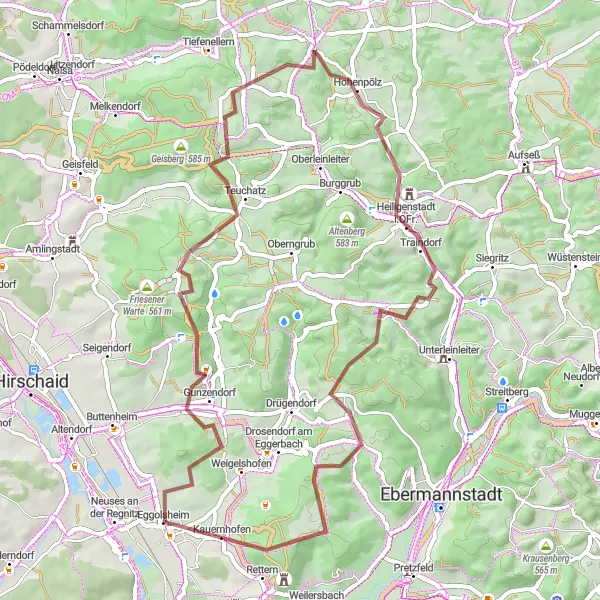 Map miniature of "Scenic Gravel Adventure" cycling inspiration in Oberfranken, Germany. Generated by Tarmacs.app cycling route planner