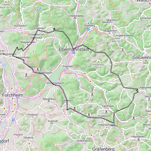 Map miniature of "Nature and History Tour" cycling inspiration in Oberfranken, Germany. Generated by Tarmacs.app cycling route planner