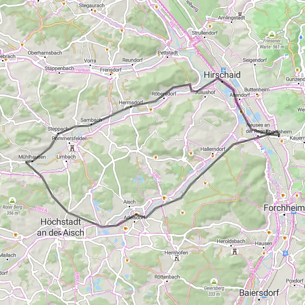 Map miniature of "Hallerndorf Loop" cycling inspiration in Oberfranken, Germany. Generated by Tarmacs.app cycling route planner