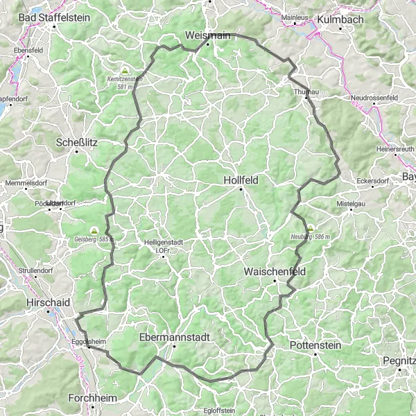 Karten-Miniaturansicht der Radinspiration "Eggolsheim - Weismain Rundkurs" in Oberfranken, Germany. Erstellt vom Tarmacs.app-Routenplaner für Radtouren