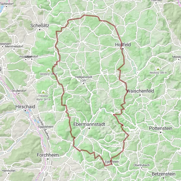 Karten-Miniaturansicht der Radinspiration "Gravel-Tour Brand - Egloffstein" in Oberfranken, Germany. Erstellt vom Tarmacs.app-Routenplaner für Radtouren