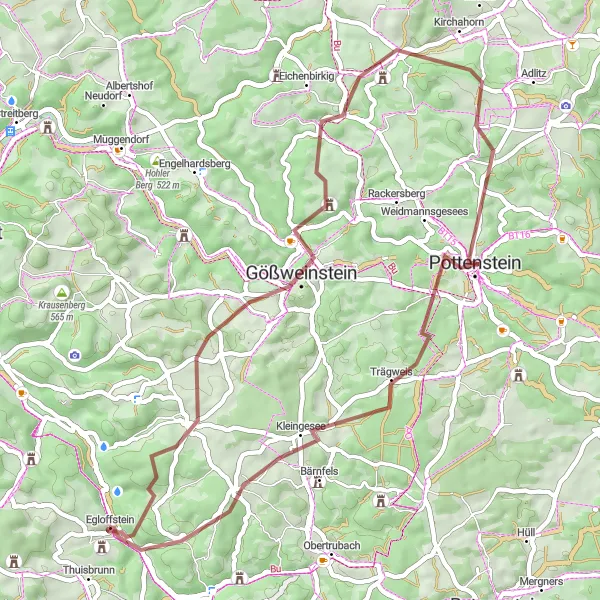 Karten-Miniaturansicht der Radinspiration "Gravel-Abenteuer um Egloffstein - Hohe Leite und mehr" in Oberfranken, Germany. Erstellt vom Tarmacs.app-Routenplaner für Radtouren