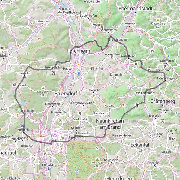 Map miniature of "Historic Route" cycling inspiration in Oberfranken, Germany. Generated by Tarmacs.app cycling route planner