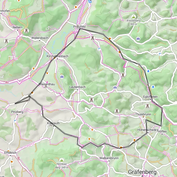 Karten-Miniaturansicht der Radinspiration "Route Steinbühl - Egloffstein" in Oberfranken, Germany. Erstellt vom Tarmacs.app-Routenplaner für Radtouren
