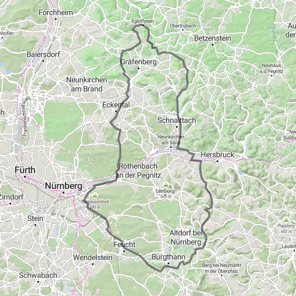 Map miniature of "Explore Oberfranken" cycling inspiration in Oberfranken, Germany. Generated by Tarmacs.app cycling route planner
