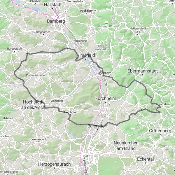 Map miniature of "Scenic Road Cycling Adventure around Egloffstein" cycling inspiration in Oberfranken, Germany. Generated by Tarmacs.app cycling route planner
