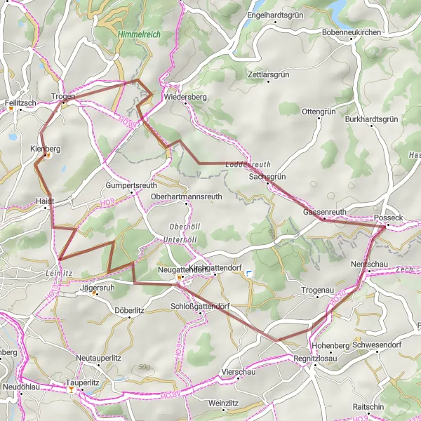 Karten-Miniaturansicht der Radinspiration "Entdeckungstour durch Regnitzlosau und Leimitz" in Oberfranken, Germany. Erstellt vom Tarmacs.app-Routenplaner für Radtouren