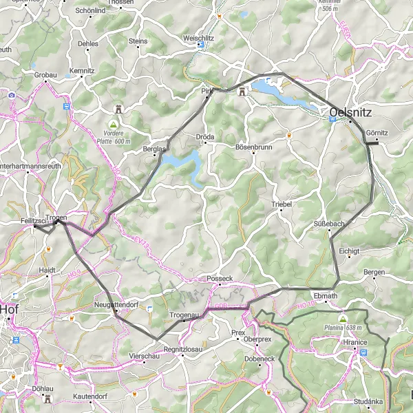 Karten-Miniaturansicht der Radinspiration "Rund um Trogen" in Oberfranken, Germany. Erstellt vom Tarmacs.app-Routenplaner für Radtouren