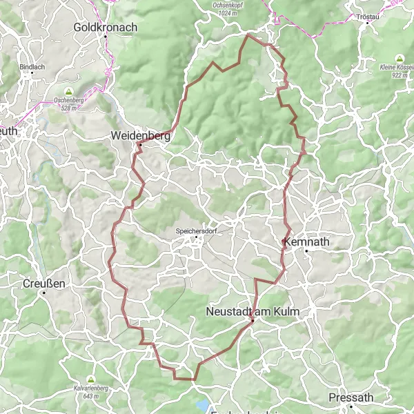 Map miniature of "Fichtelberg - Eisenberg Gravel Adventure" cycling inspiration in Oberfranken, Germany. Generated by Tarmacs.app cycling route planner