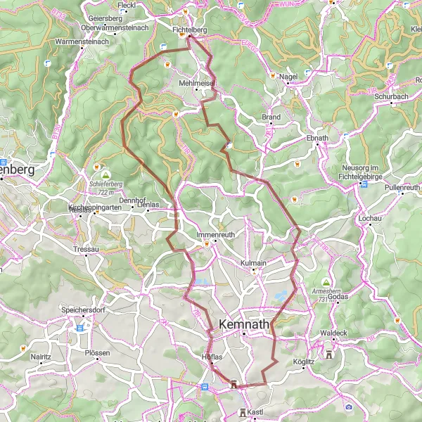 Map miniature of "Fichtelberg - Kaibitz Gravel Loop" cycling inspiration in Oberfranken, Germany. Generated by Tarmacs.app cycling route planner