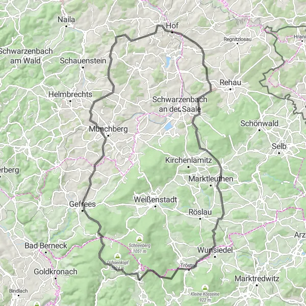 Map miniature of "Fichtelberg - Fichtelgebirge Loop" cycling inspiration in Oberfranken, Germany. Generated by Tarmacs.app cycling route planner