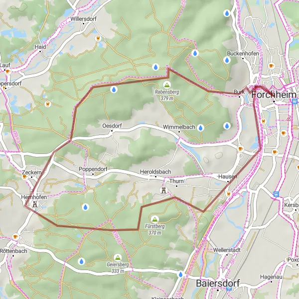 Map miniature of "Heroldsbach Adventure Gravel Tour" cycling inspiration in Oberfranken, Germany. Generated by Tarmacs.app cycling route planner