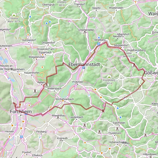 Karten-Miniaturansicht der Radinspiration "Erkundung von Forchheim und Walberla" in Oberfranken, Germany. Erstellt vom Tarmacs.app-Routenplaner für Radtouren
