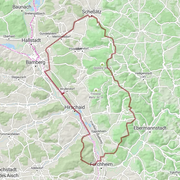 Map miniature of "Cycling Adventure through Bavarian Forests" cycling inspiration in Oberfranken, Germany. Generated by Tarmacs.app cycling route planner