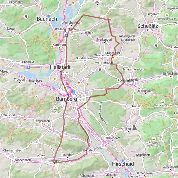 Map miniature of "Panoramic Views of Oberfranken" cycling inspiration in Oberfranken, Germany. Generated by Tarmacs.app cycling route planner