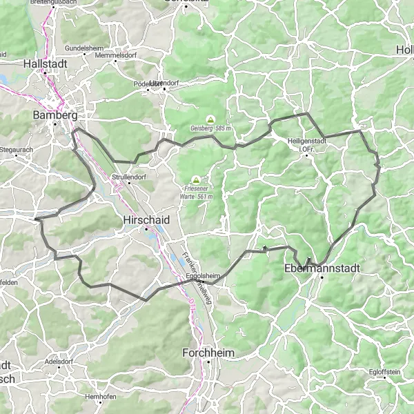 Map miniature of "The Frensdorf Route" cycling inspiration in Oberfranken, Germany. Generated by Tarmacs.app cycling route planner