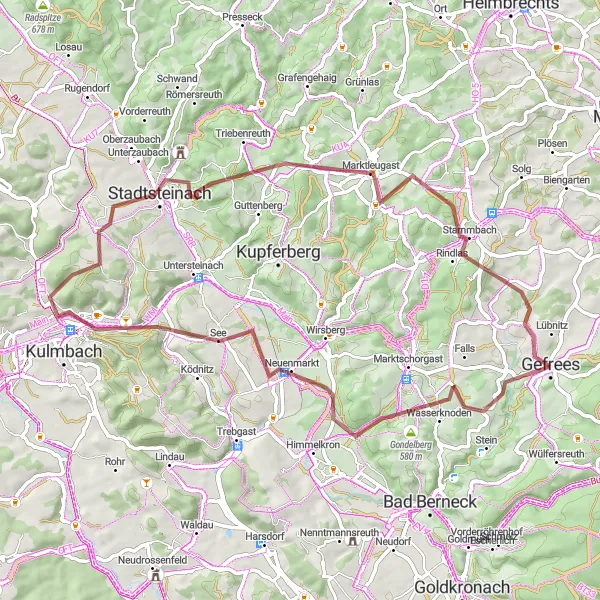 Map miniature of "Gravel Adventure of Gefrees" cycling inspiration in Oberfranken, Germany. Generated by Tarmacs.app cycling route planner