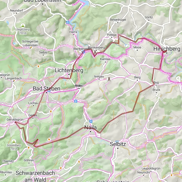 Map miniature of "Gravel Adventure" cycling inspiration in Oberfranken, Germany. Generated by Tarmacs.app cycling route planner