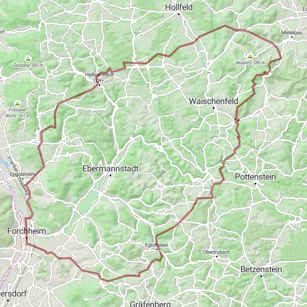 Map miniature of "The Gravel Adventure" cycling inspiration in Oberfranken, Germany. Generated by Tarmacs.app cycling route planner