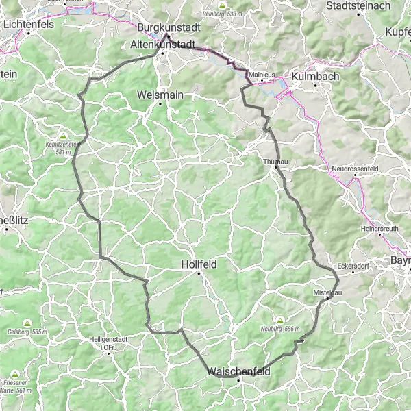 Map miniature of "The Wonders of Glashütten" cycling inspiration in Oberfranken, Germany. Generated by Tarmacs.app cycling route planner