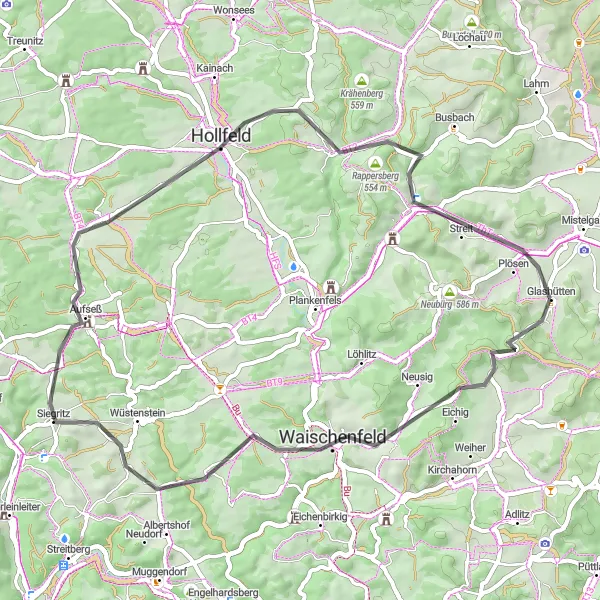Karten-Miniaturansicht der Radinspiration "Rundfahrt von Glashütten nach Waischenfeld" in Oberfranken, Germany. Erstellt vom Tarmacs.app-Routenplaner für Radtouren