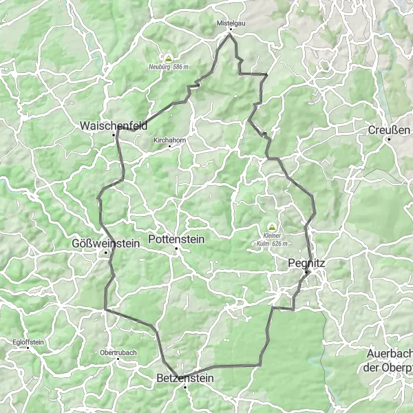 Map miniature of "Charming Landscapes and Historic Treasures" cycling inspiration in Oberfranken, Germany. Generated by Tarmacs.app cycling route planner