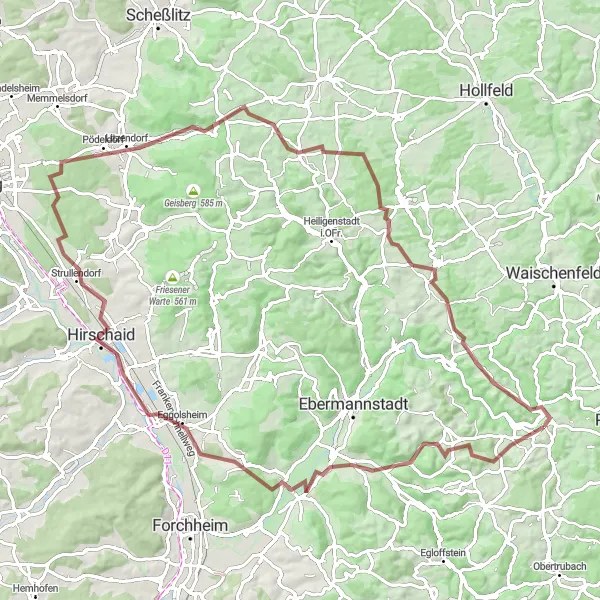 Map miniature of "Discover Franconia's Gravel Trails" cycling inspiration in Oberfranken, Germany. Generated by Tarmacs.app cycling route planner