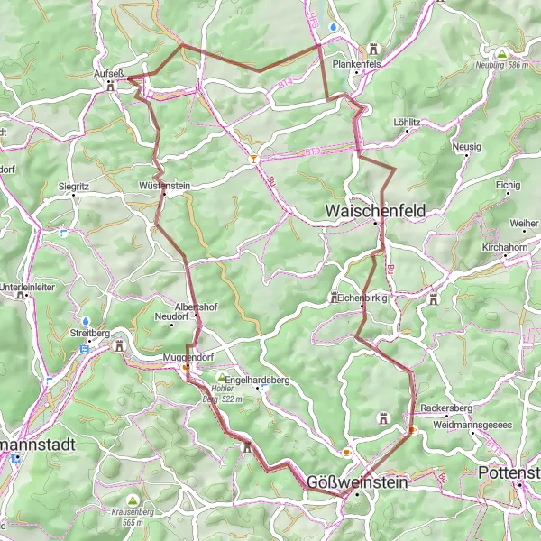 Map miniature of "Gravel Adventure in Franconia" cycling inspiration in Oberfranken, Germany. Generated by Tarmacs.app cycling route planner
