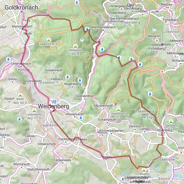 Map miniature of "Exploring the Gravel Trails of Goldkronach" cycling inspiration in Oberfranken, Germany. Generated by Tarmacs.app cycling route planner