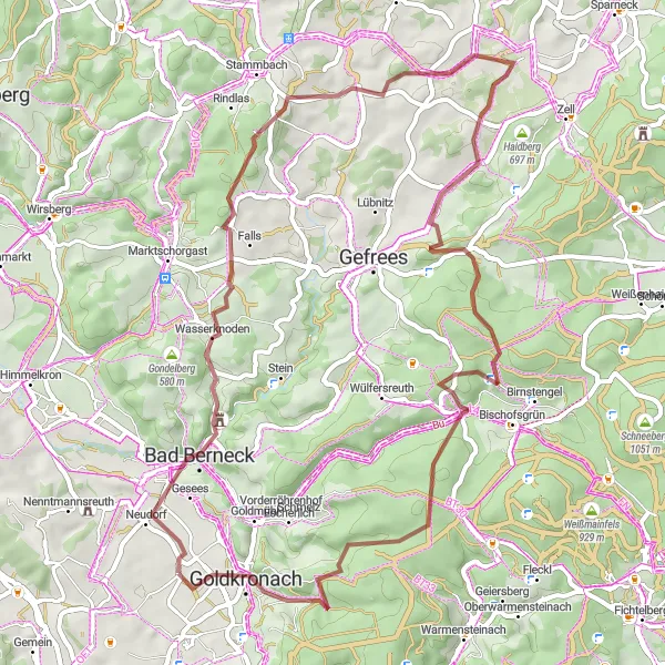 Map miniature of "The Gravel Adventure" cycling inspiration in Oberfranken, Germany. Generated by Tarmacs.app cycling route planner