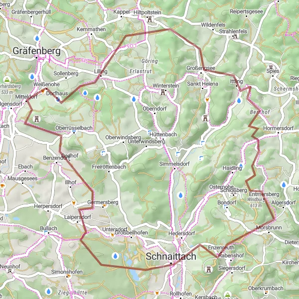 Map miniature of "The Beauty of Hiltpoltstein" cycling inspiration in Oberfranken, Germany. Generated by Tarmacs.app cycling route planner
