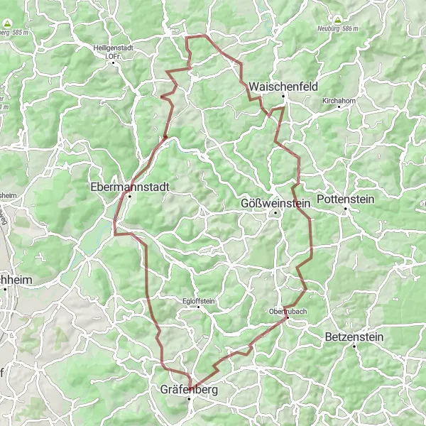 Map miniature of "Gräfenberg Explorer" cycling inspiration in Oberfranken, Germany. Generated by Tarmacs.app cycling route planner