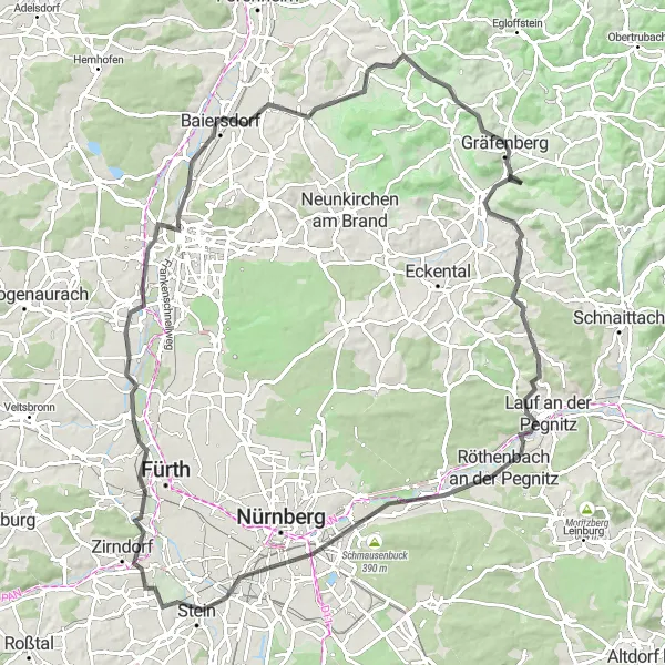 Karten-Miniaturansicht der Radinspiration "Die Pegnitz-Tour" in Oberfranken, Germany. Erstellt vom Tarmacs.app-Routenplaner für Radtouren