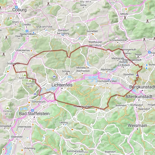 Karten-Miniaturansicht der Radinspiration "Abenteuerliche Gravel-Tour um Großheirath" in Oberfranken, Germany. Erstellt vom Tarmacs.app-Routenplaner für Radtouren