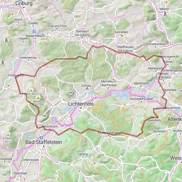 Karten-Miniaturansicht der Radinspiration "Rundweg um den Staffelberg" in Oberfranken, Germany. Erstellt vom Tarmacs.app-Routenplaner für Radtouren