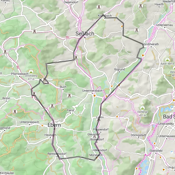 Karten-Miniaturansicht der Radinspiration "Rund um Großheirath auf der Straße" in Oberfranken, Germany. Erstellt vom Tarmacs.app-Routenplaner für Radtouren
