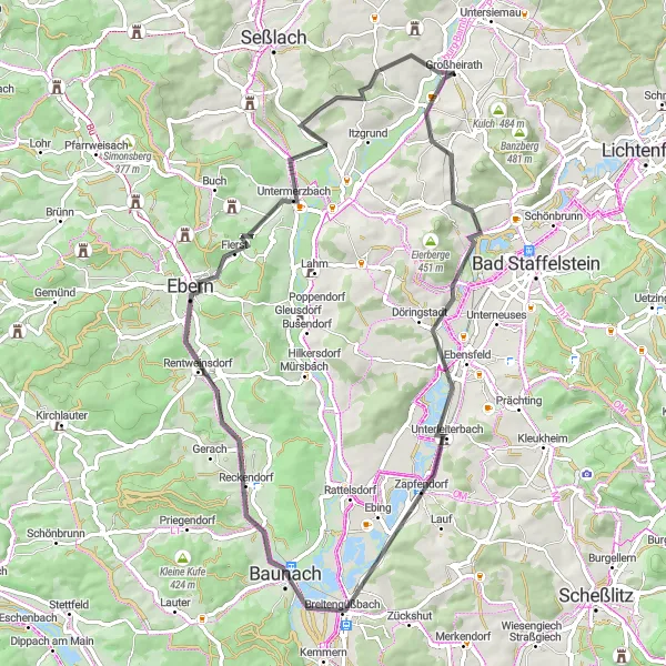 Karten-Miniaturansicht der Radinspiration "Durch das Obermaintal und Bamberger Land" in Oberfranken, Germany. Erstellt vom Tarmacs.app-Routenplaner für Radtouren