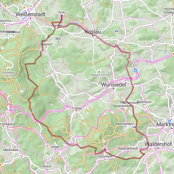 Map miniature of "Grub to Thusfall Gravel Route" cycling inspiration in Oberfranken, Germany. Generated by Tarmacs.app cycling route planner