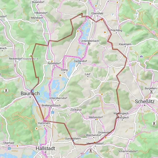 Karten-Miniaturansicht der Radinspiration "Kultur und Natur - Rundtour von Gundelsheim nach Schloss Seehof" in Oberfranken, Germany. Erstellt vom Tarmacs.app-Routenplaner für Radtouren