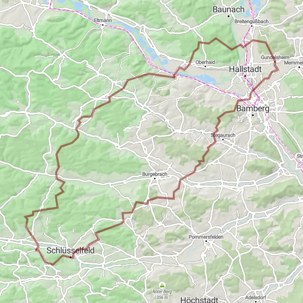 Karten-Miniaturansicht der Radinspiration "Gravel-Abenteuer um Burgwindheim und Kemmern" in Oberfranken, Germany. Erstellt vom Tarmacs.app-Routenplaner für Radtouren