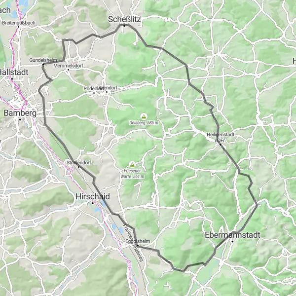 Karten-Miniaturansicht der Radinspiration "Roadbike-Abenteuer - Von Gundelsheim nach Gartenstadt" in Oberfranken, Germany. Erstellt vom Tarmacs.app-Routenplaner für Radtouren