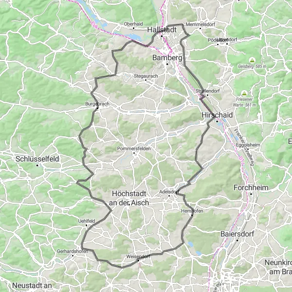Map miniature of "The Hill Climber's Paradise" cycling inspiration in Oberfranken, Germany. Generated by Tarmacs.app cycling route planner
