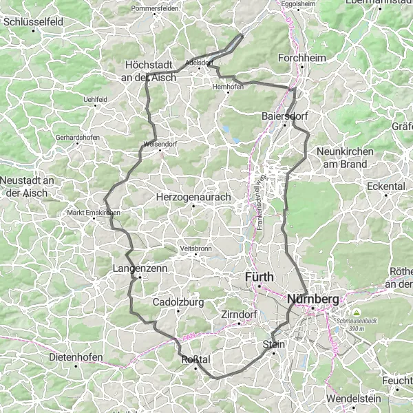 Map miniature of "Hallendorf Ascent Challenge" cycling inspiration in Oberfranken, Germany. Generated by Tarmacs.app cycling route planner