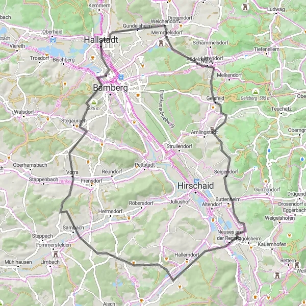 Map miniature of "Bamberg-Welterbe-Rundtour" cycling inspiration in Oberfranken, Germany. Generated by Tarmacs.app cycling route planner